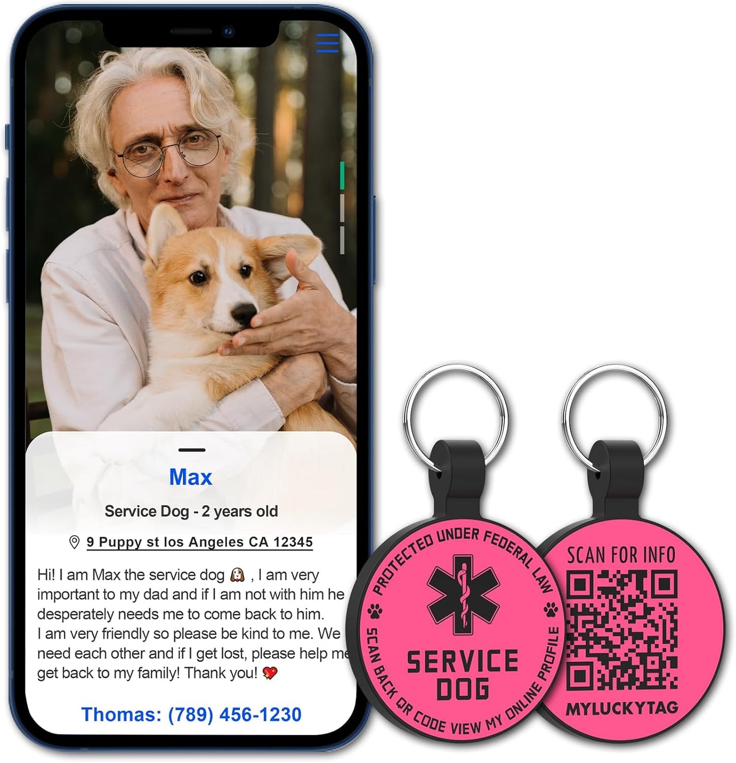QR Code Service Dog Tag - Pet Online Profile - Scan QR Receive Instant Pet Location Alert Email