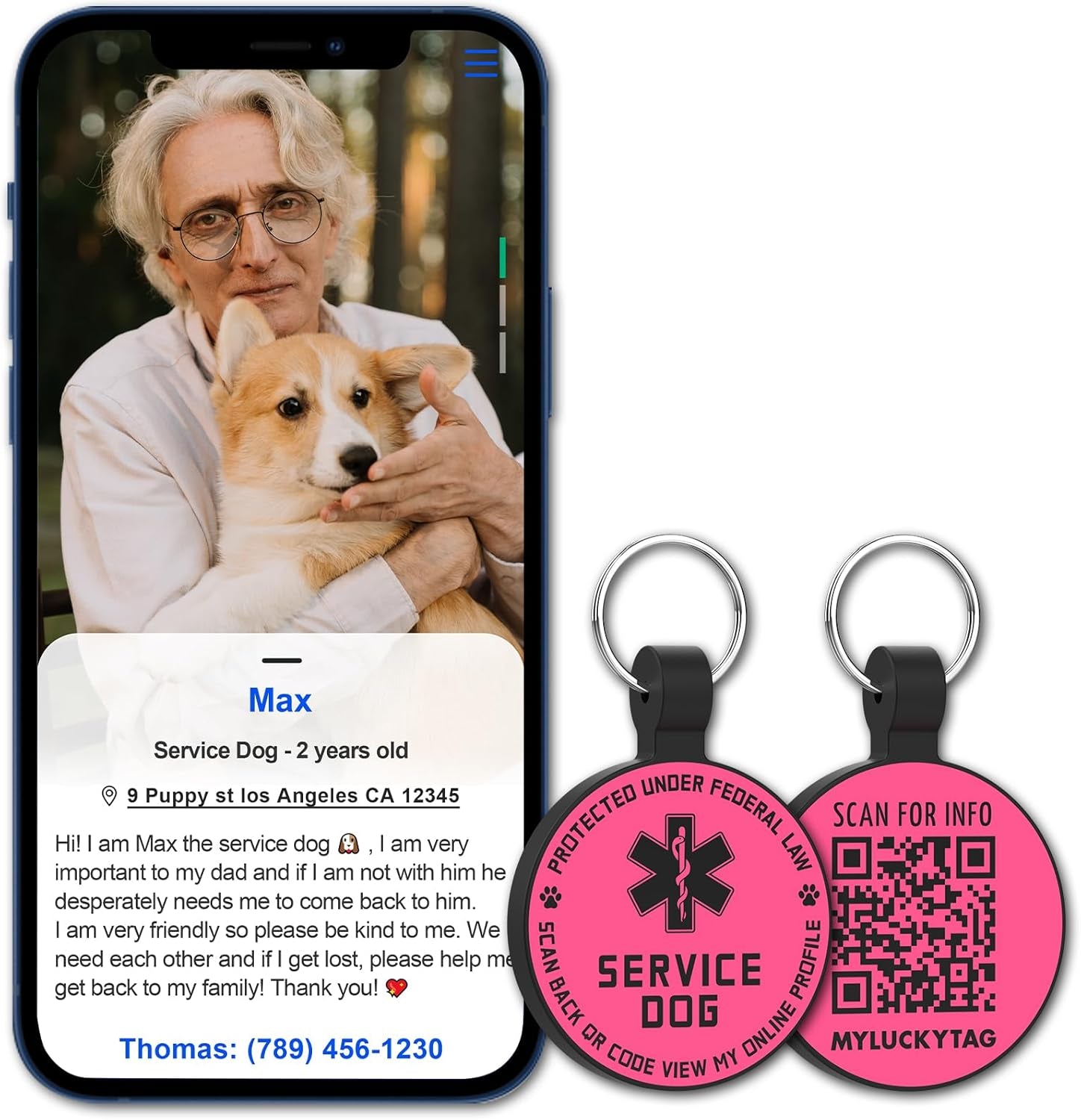 QR Code Service Dog Tag - Pet Online Profile - Scan QR Receive Instant Pet Location Alert Email