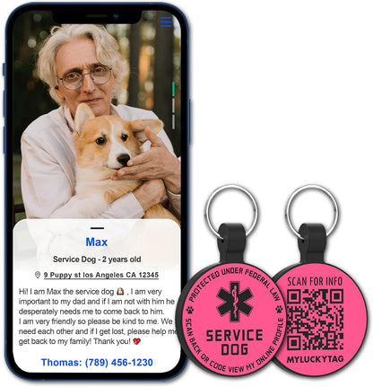 QR Code Service Dog Tag - Pet Online Profile - Scan QR Receive Instant Pet Location Alert Email