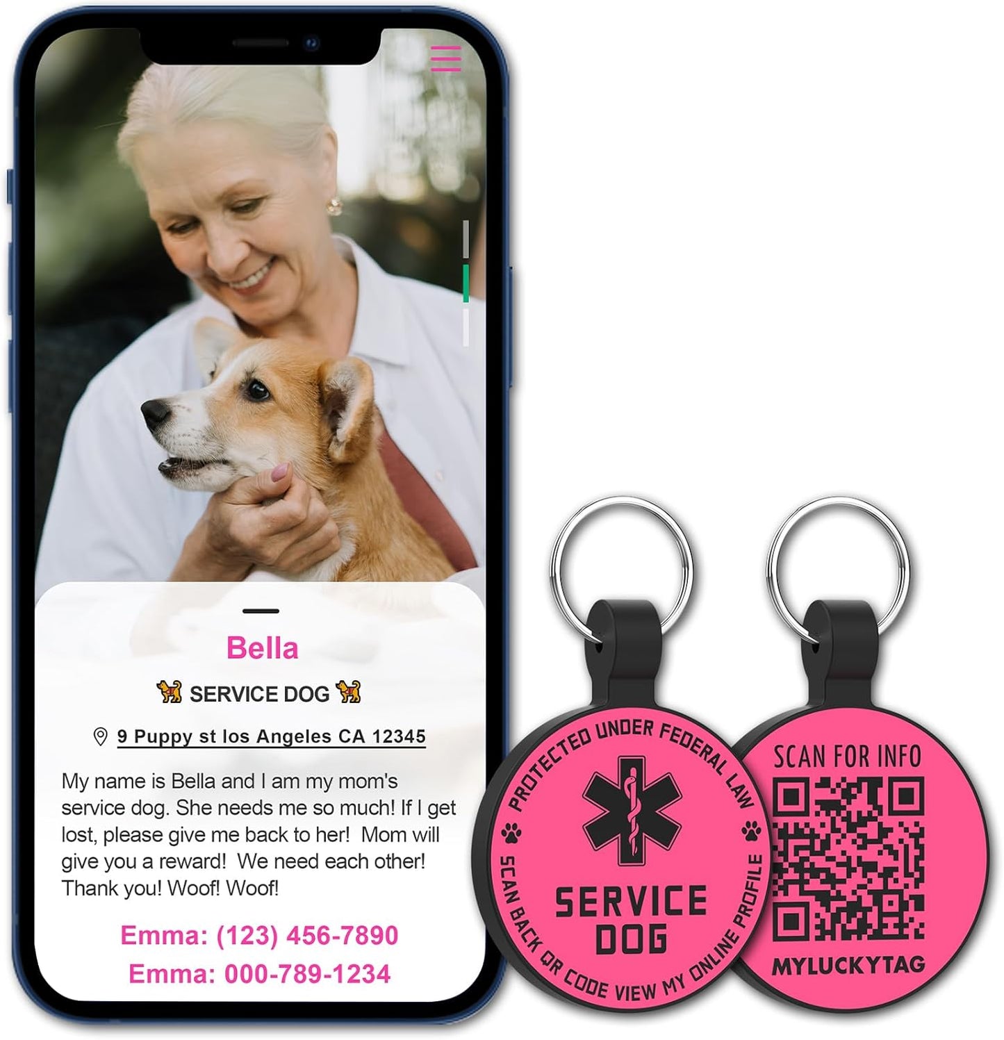 QR Code Service Dog Tag - Pet Online Profile - Scan QR Receive Instant Pet Location Alert Email