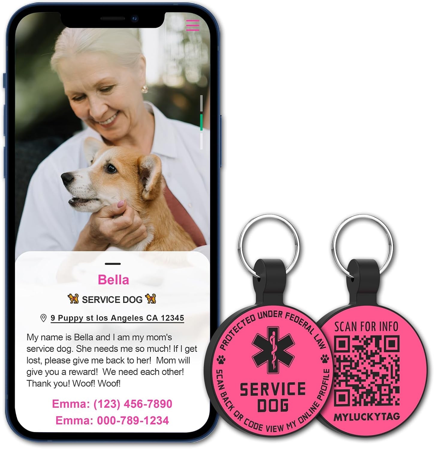 QR Code Service Dog Tag - Pet Online Profile - Scan QR Receive Instant Pet Location Alert Email