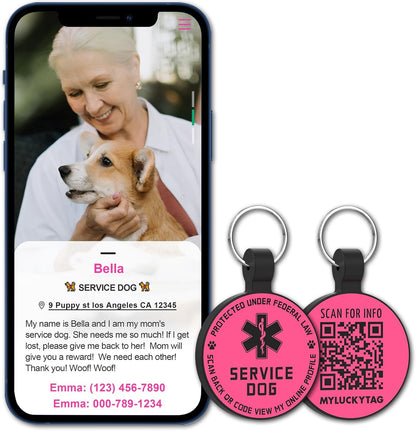 QR Code Service Dog Tag - Pet Online Profile - Scan QR Receive Instant Pet Location Alert Email